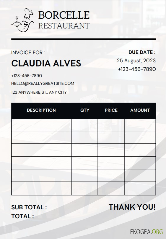 Modèle de facture de restaurant template Modèle de facture de restaurant template